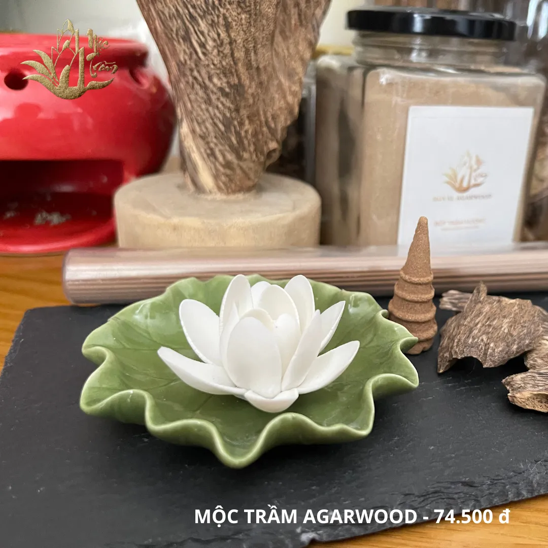 Floral Incense Holder &amp; Lotus Leaf Ceramic Burner Plate – Thick Glazed Premium Set for Vietnamese Natural Agarwood
